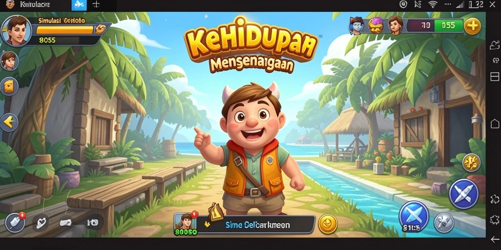 Screenshot gameplay yang menampilkan interaksi karakter dalam 8055.