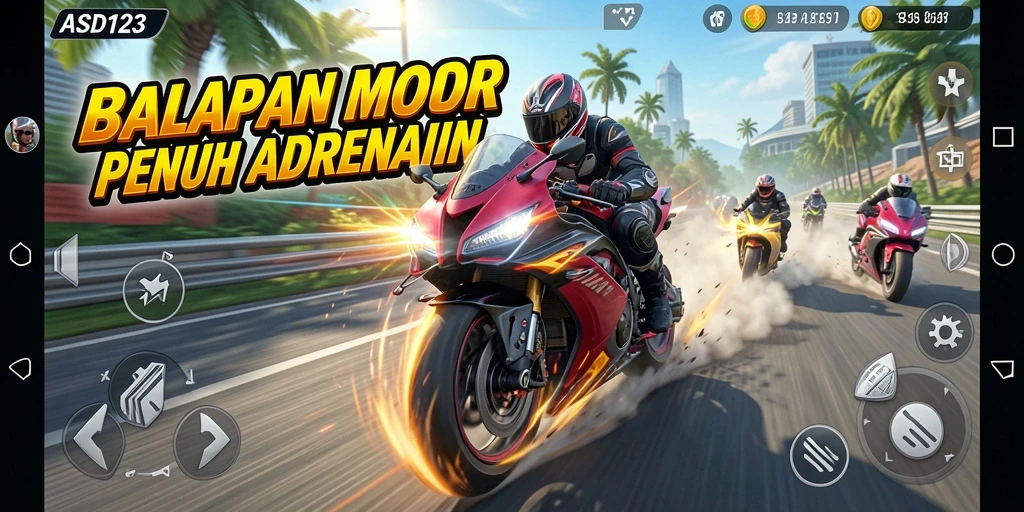 Screenshot gameplay <strong>ASD123</strong> menampilkan aksi balapan motor yang mendebarkan.