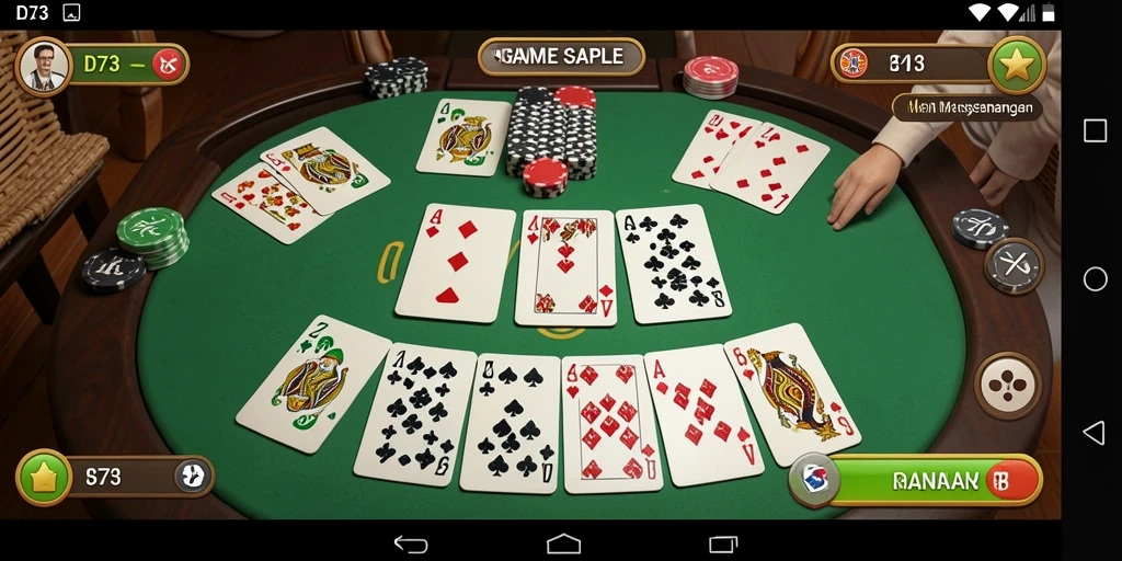 Tampilan gameplay seru D73 dengan kartu Gaple yang menarik.