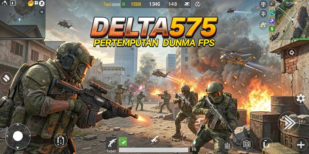 Screenshot gameplay DELTA575 yang menampilkan aksi tembak-menembak yang seru.