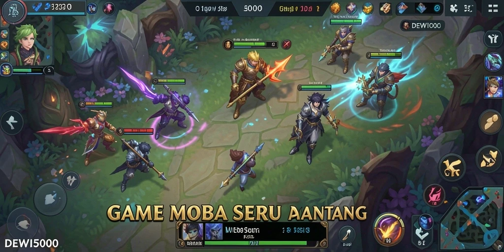 Gameplay seru di DEWI5000 menampilkan pertarungan tim yang dinamis.