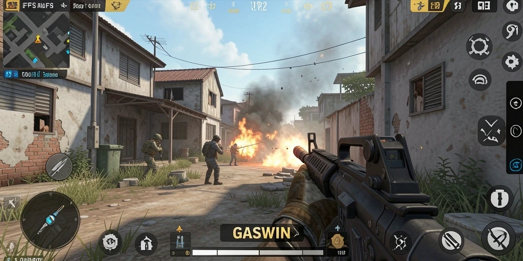 Screenshot GASWIN menampilkan aksi seru dalam pertempuran FPS.