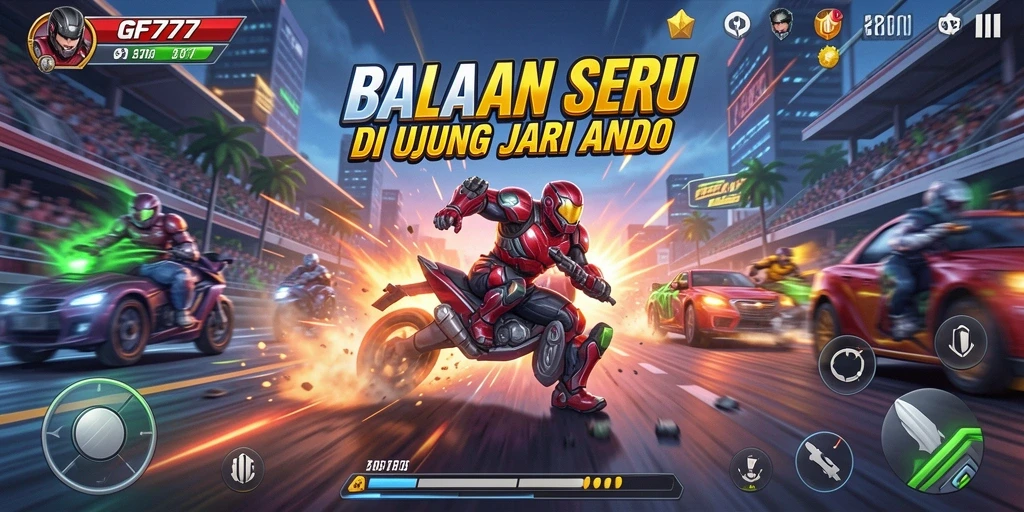 Tampilan gameplay menegangkan dengan mobil balap yang cepat.