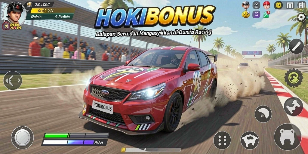 Screenshot HOKIBONUS menampilkan action balapan yang mendebarkan.