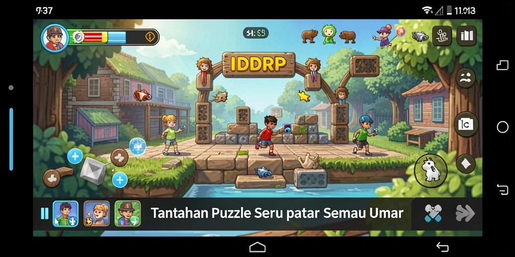 Screenshot utama IDRRP menampilkan gameplay Puzzle yang menarik dan penuh warna.