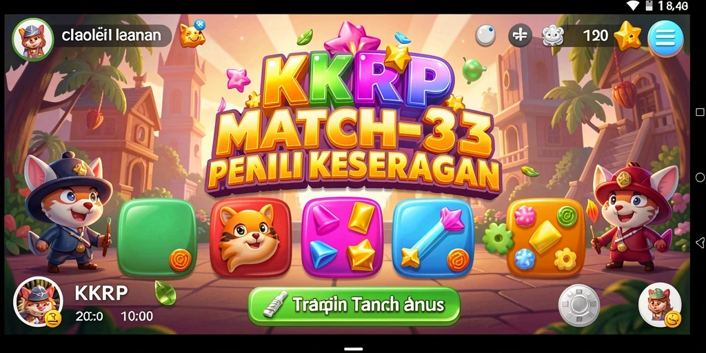 Screenshot menunjukkan gameplay Match-3 yang seru dan penuh warna.
