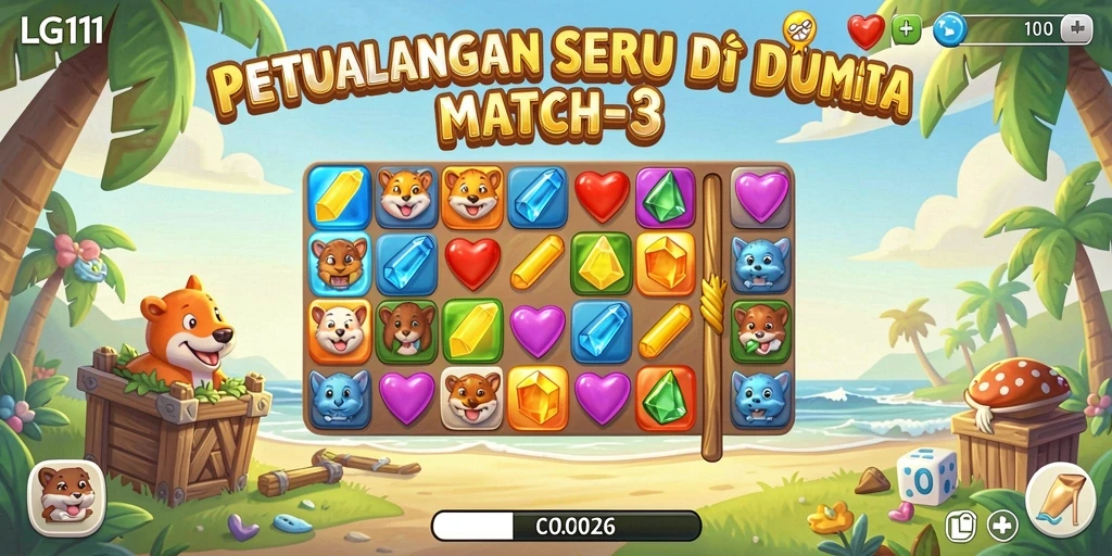 Screenshot gameplay LG111 menampilkan momen match-3 yang seru.