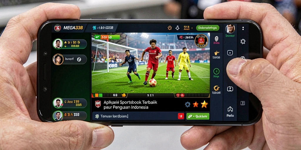Tampilan utama aplikasi MEGA338 dengan fitur taruhan Sportsbook.