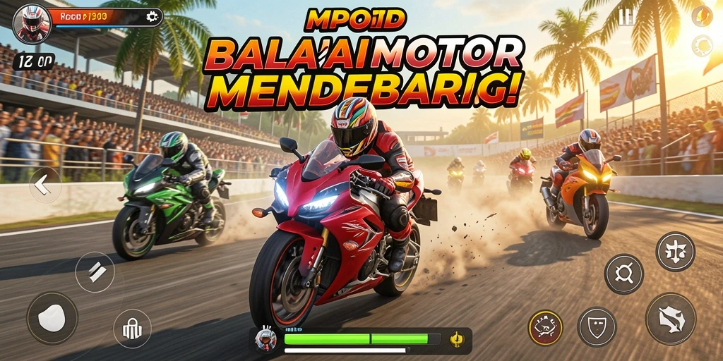 Screenshot menampilkan aksi balapan seru dalam MPOID.