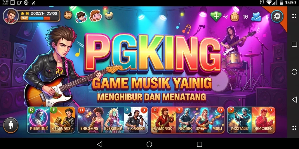 Tampilan gameplay PGKING yang menarik dengan berbagai lagu dan mode permainan.