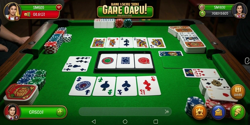 Tampilan gameplay SM605 yang seru dan interaktif dalam permainan Gaple.